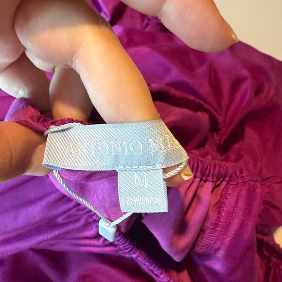 Antonia Melani Women M Rosalia Peasant Dress Tiered Puff Sleeve Silk Purple Boho - Picture 5 of 11